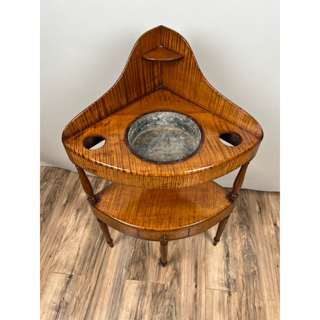 Antique Federal Period Tiger Maple Corner Wash Stand c. Early 19th Century