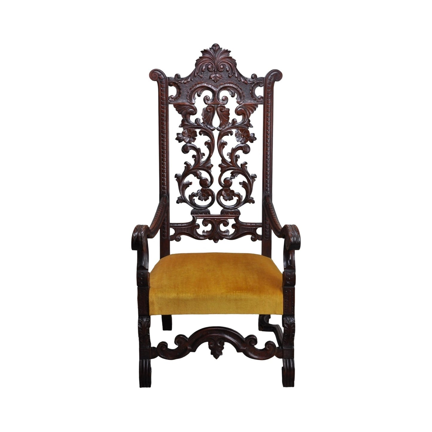 Antique Mahogany Jacobean Acanthus Carved Parlor Throne c. Mid 19th Century