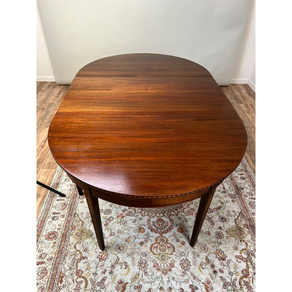 Antique Hepplewhite Mahogany Inlaid Drop Leaf Sectional Dining Table c. Late 19th C.