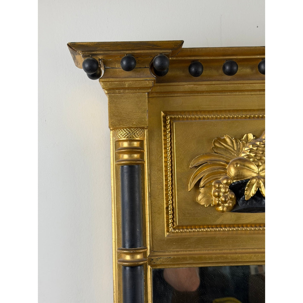 Massachusetts Federal Giltwood & Ebonized Pier Mirror with Fruit Basket, c.1820