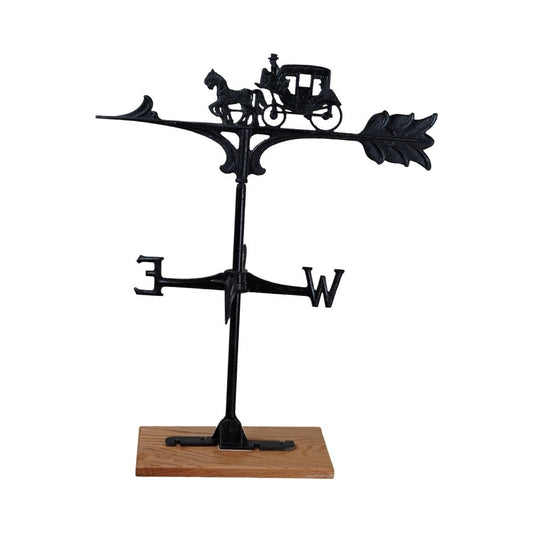 Vintage Cast Metal Horse and Buggy Weathervane on Oak Base