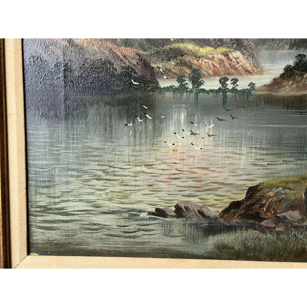 Painting Oil on Canvas Alfred Worthington (British 1835-1927) “Mountain Lake” Signed Lower Right