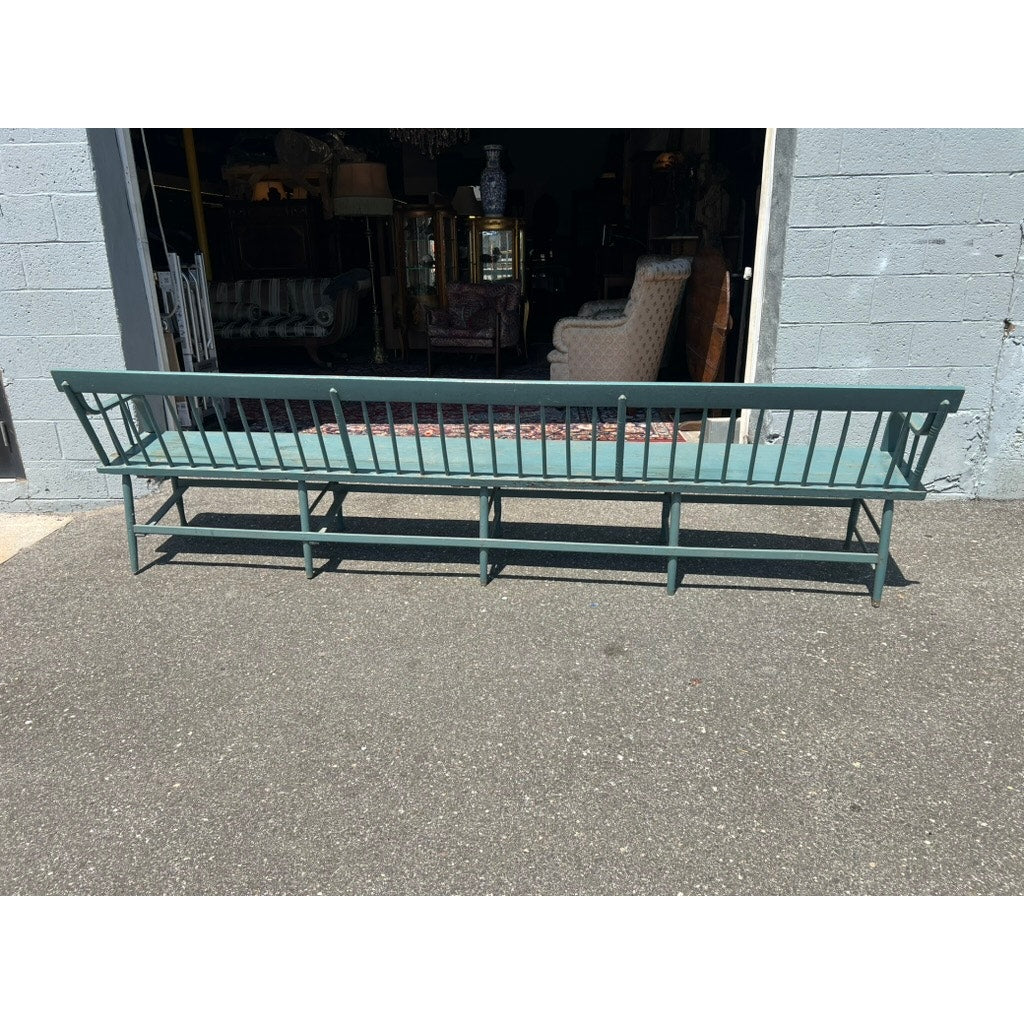 Antique 10’ Deacon’s Bench in Older Slate Blue Paint c. Mid 19th Century