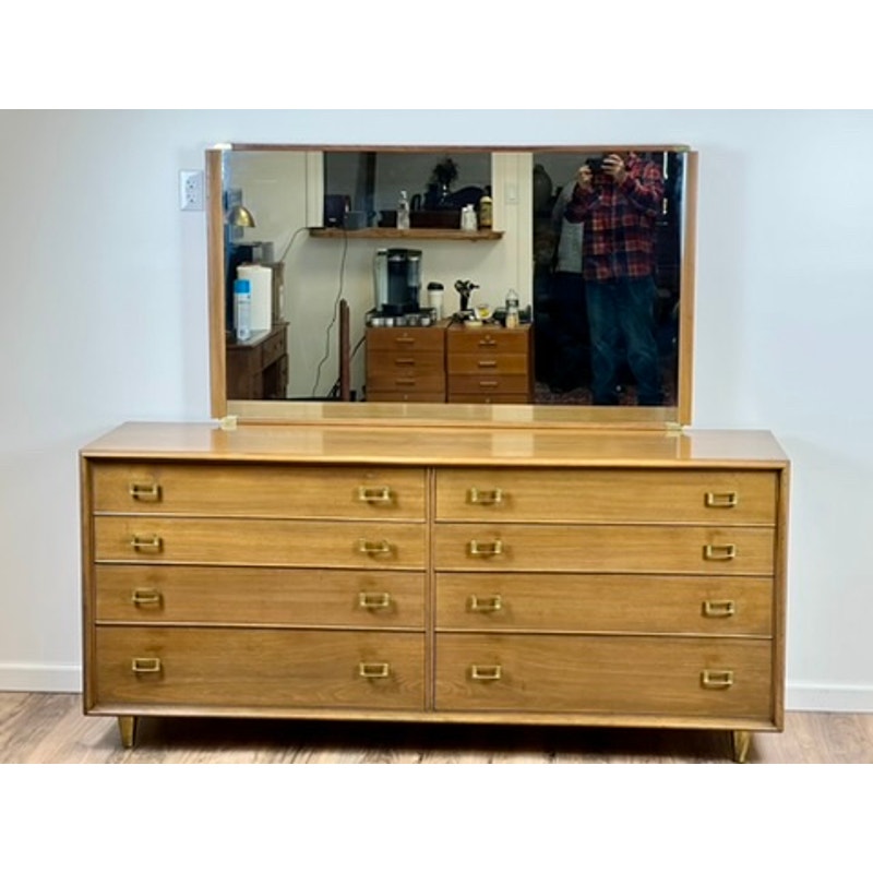 Mid-Century Modern Johnson Paul Frankl Eight Drawer Dresser with Mirror