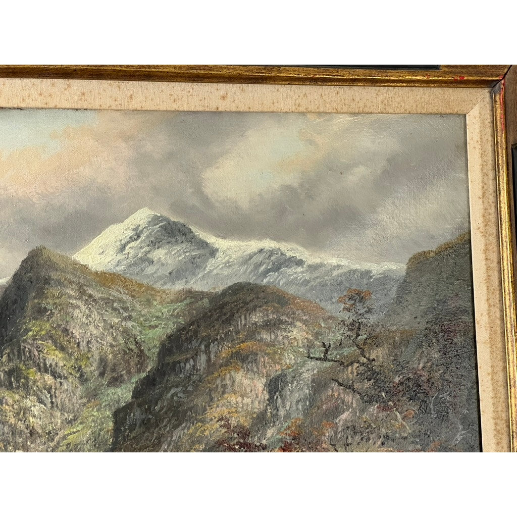 Painting Oil on Canvas Alfred Worthington (British 1835-1927) “Mountain Lake” Signed Lower Right