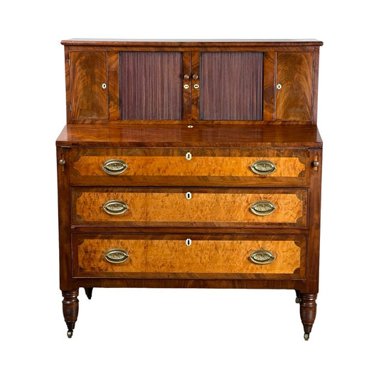 Antique Federal Period Tambour Secretary in Mahogany and Birdseye Maple c. 1800