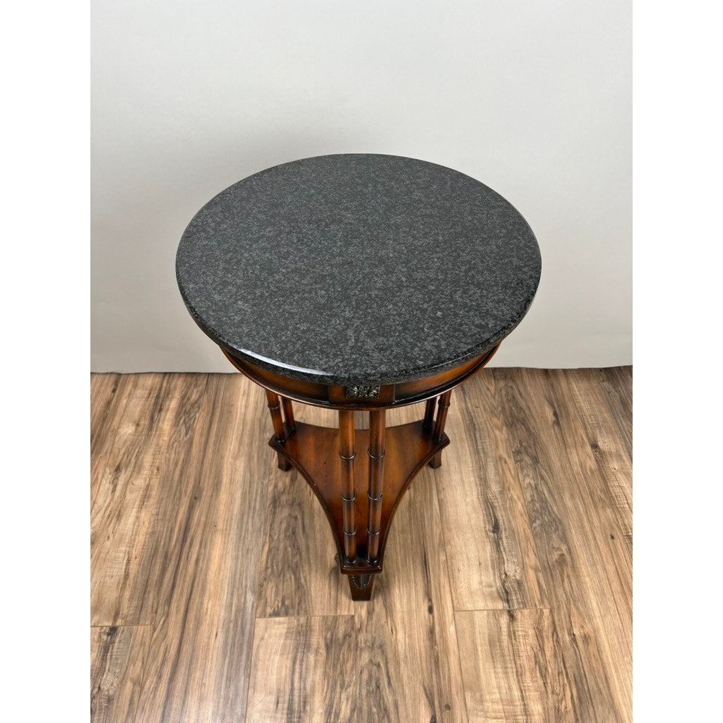 Vintage Round Granite Top Accent Table with Bamboo Style Legs