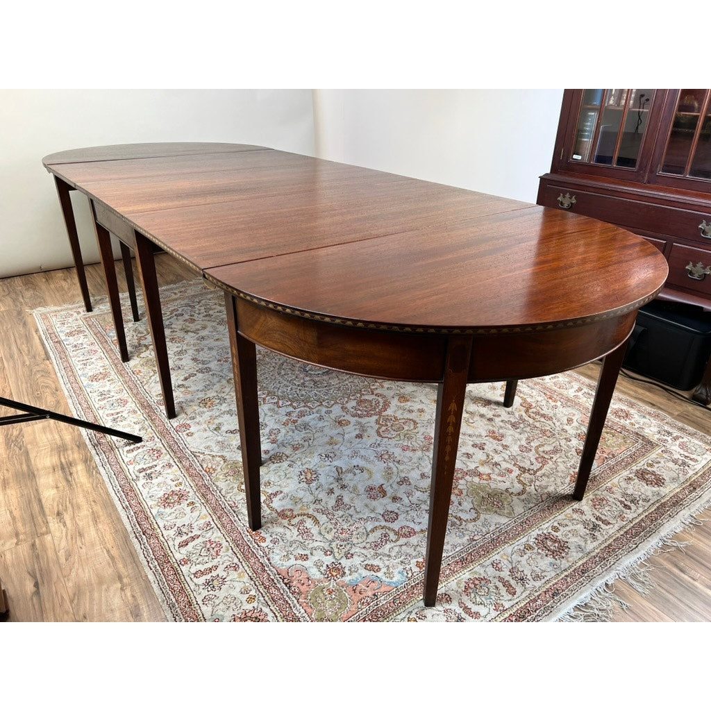 Antique Hepplewhite Mahogany Inlaid Drop Leaf Sectional Dining Table c. Late 19th C.