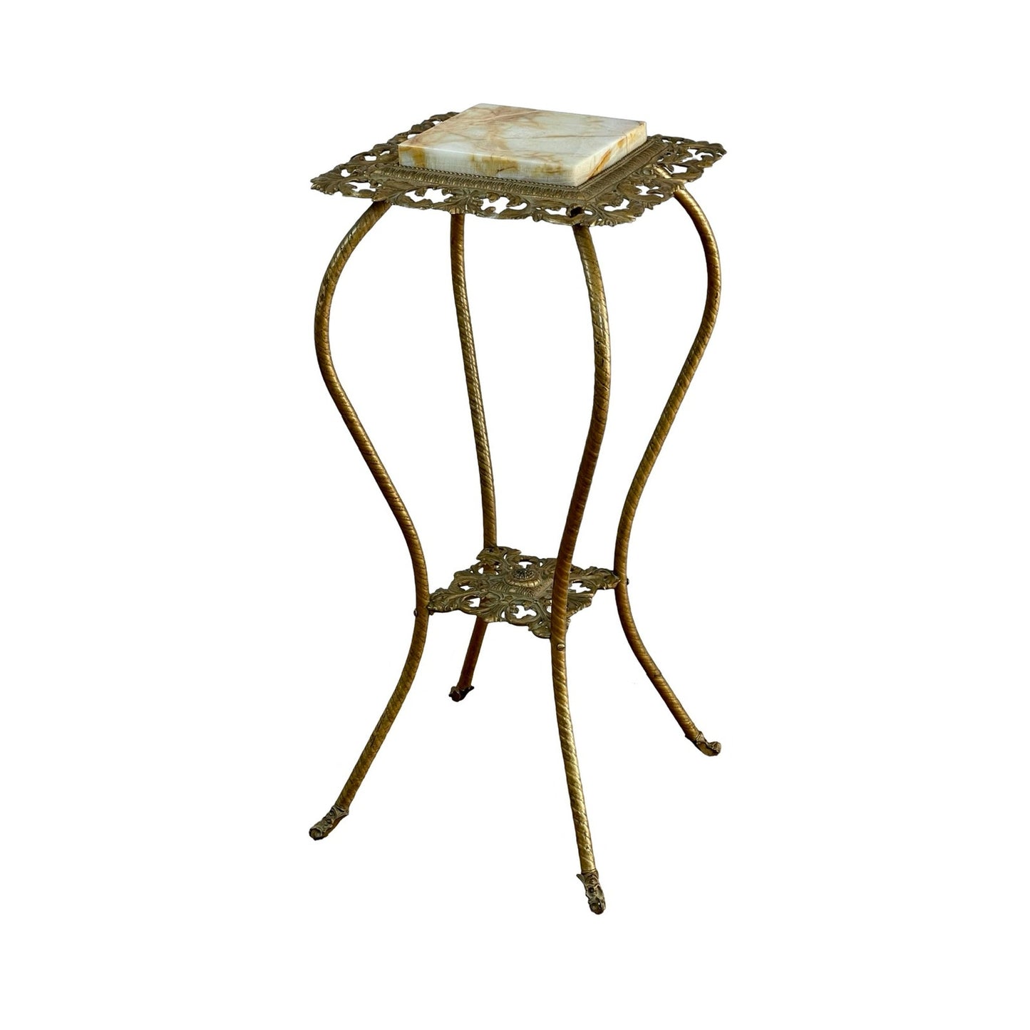 Antique Victorian Brass and Alabaster Plant Stand