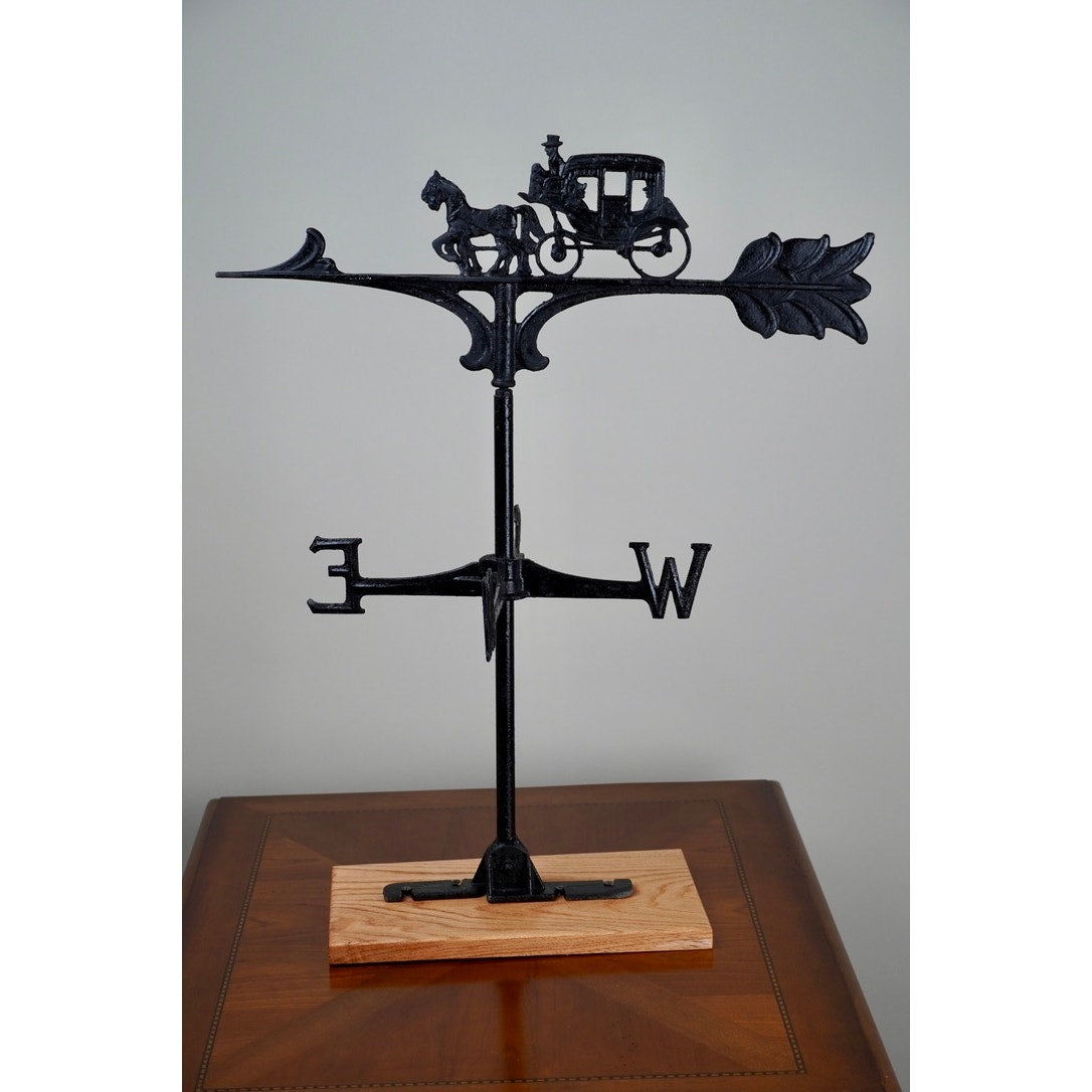 Vintage Cast Metal Horse and Buggy Weathervane on Oak Base