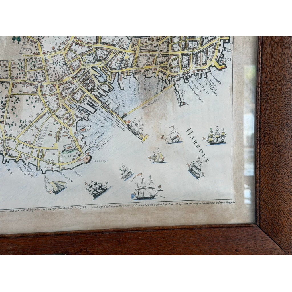 John Bonner “The Town of Boston” Map, After the 1835 George G. Smith Edition, Antique Oak Frame
