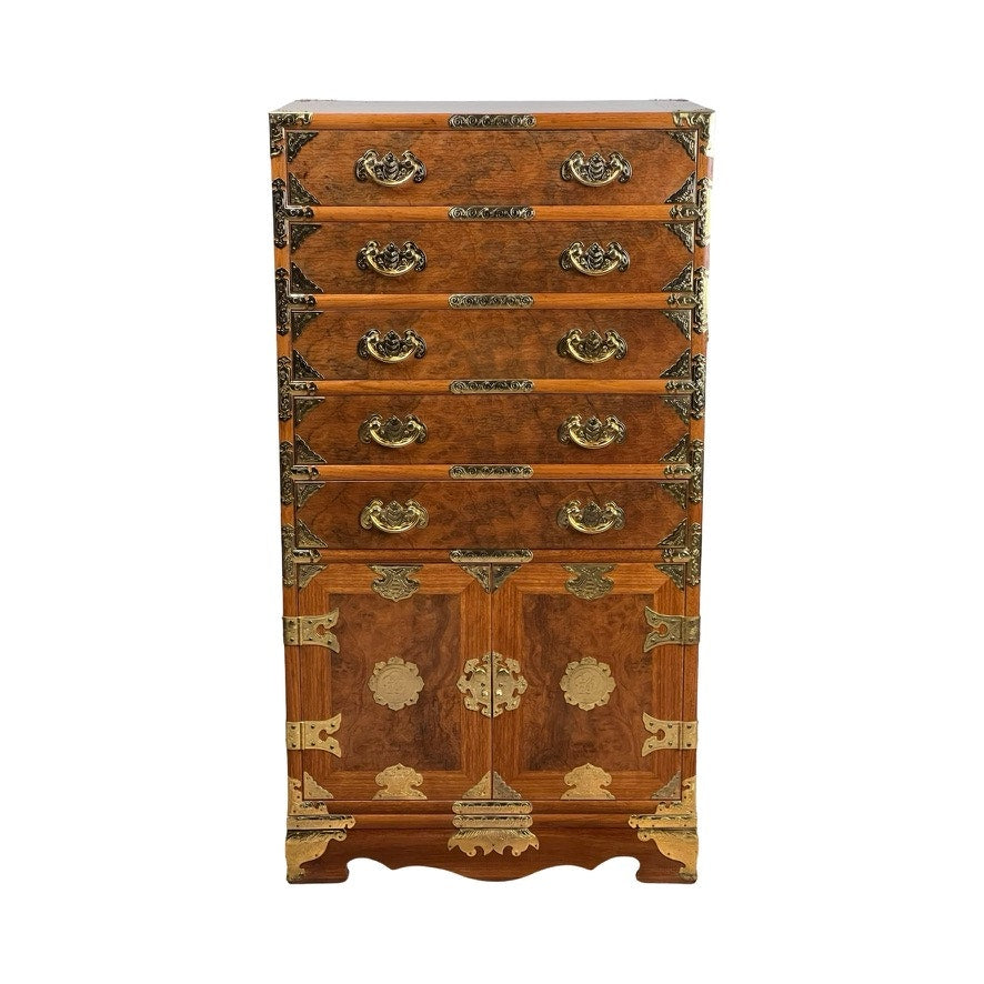 Vintage Korean Elm Burl Brass Bound Bandaji Scholars Chest