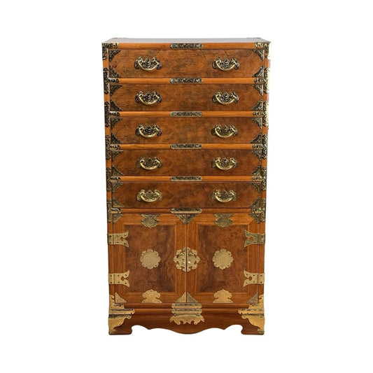 Vintage Korean Elm Burl Brass Bound Bandaji Scholars Chest