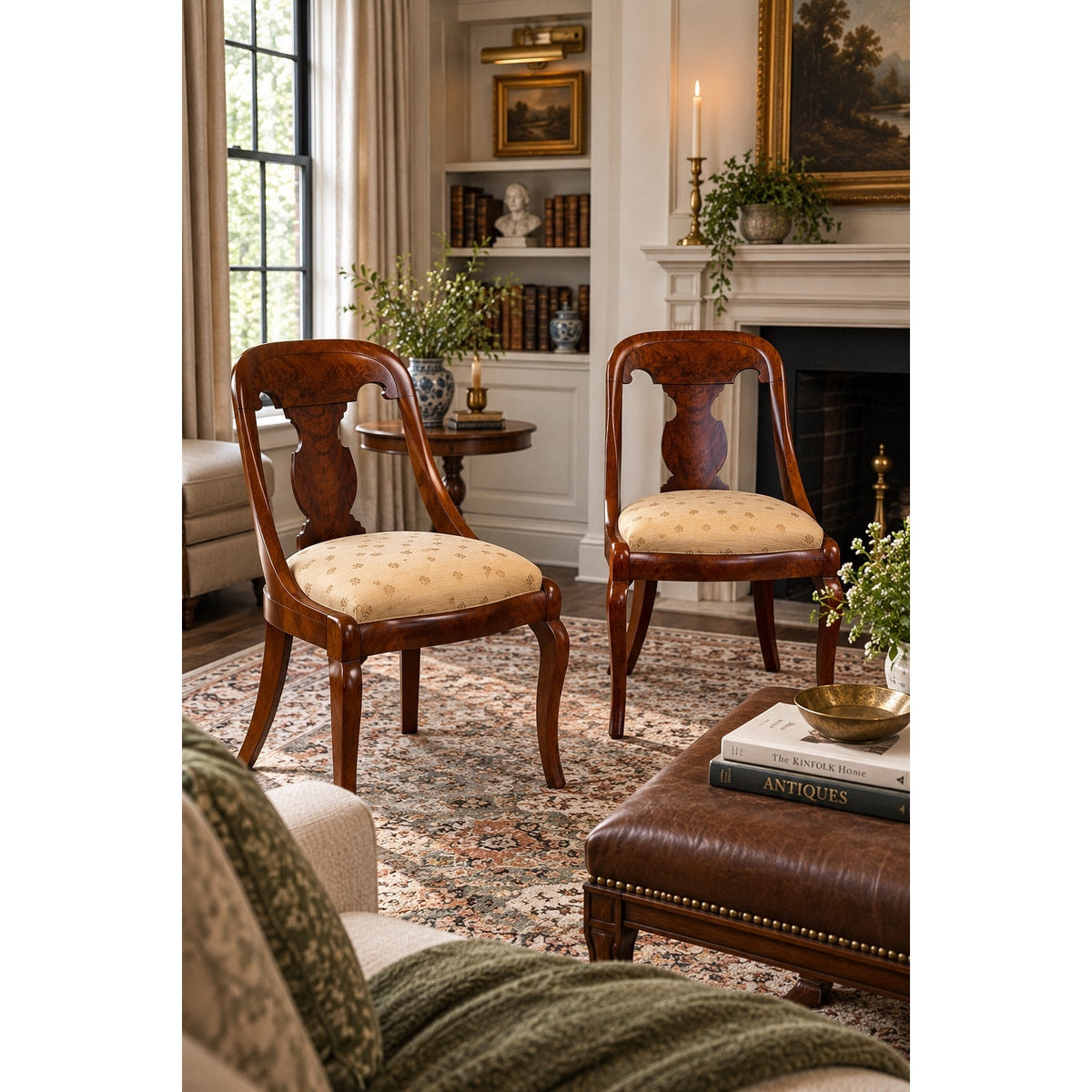 Pair Federal Period Mahogany Saber-Leg Side Chairs, c. 1820