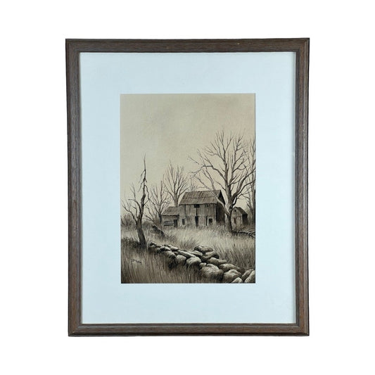 Ink and Water Color Painting “Abandoned Farm” by Bill Ely