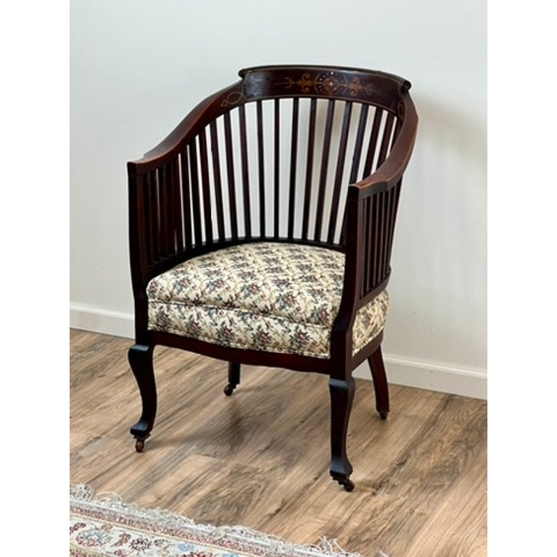 Antique Edwardian Lathback Chair with Satinwood and Mother of Pearl Inlay