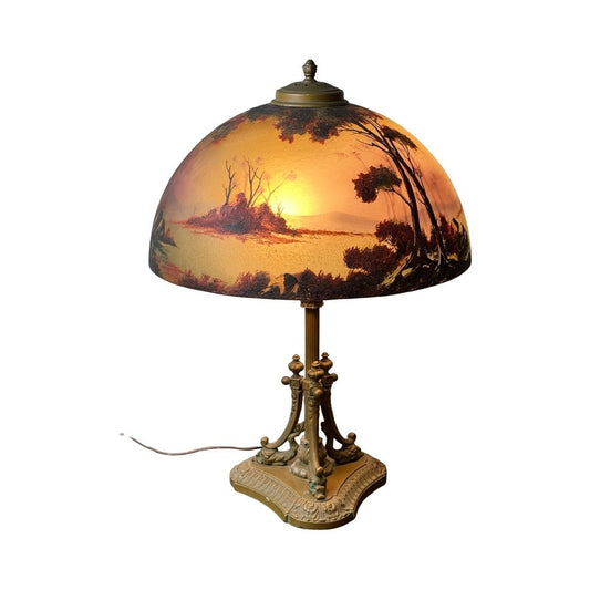 Antique Phoenix School Arts and Crafts Reverse Painted Lamp by Pittsburgh c. 1920