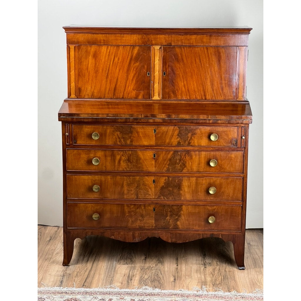 Antique Federal Period Flame Mahogany Blind Door Secretary c. Early 19th Century