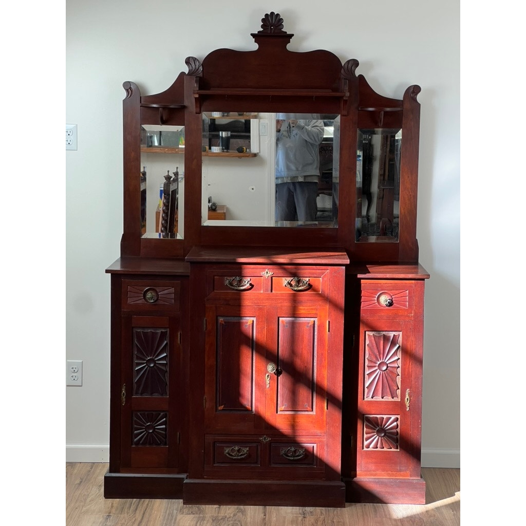 Antique Arts & Crafts Inlaid Mahogany Buffet Server c. 1920