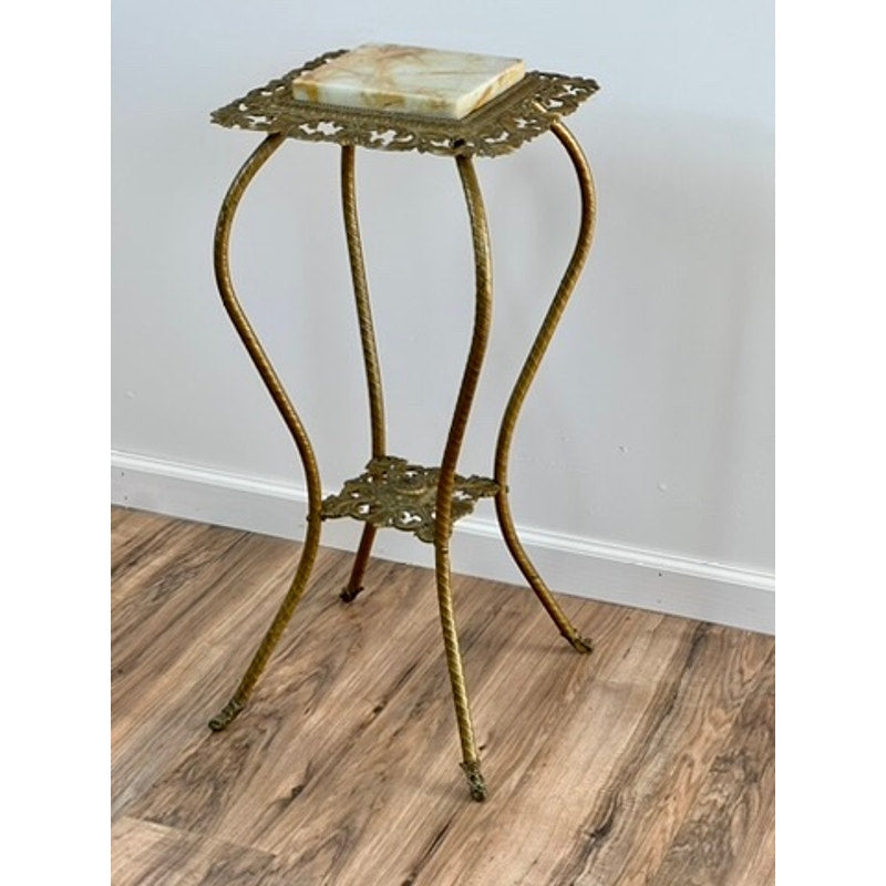 Antique Victorian Brass and Alabaster Plant Stand