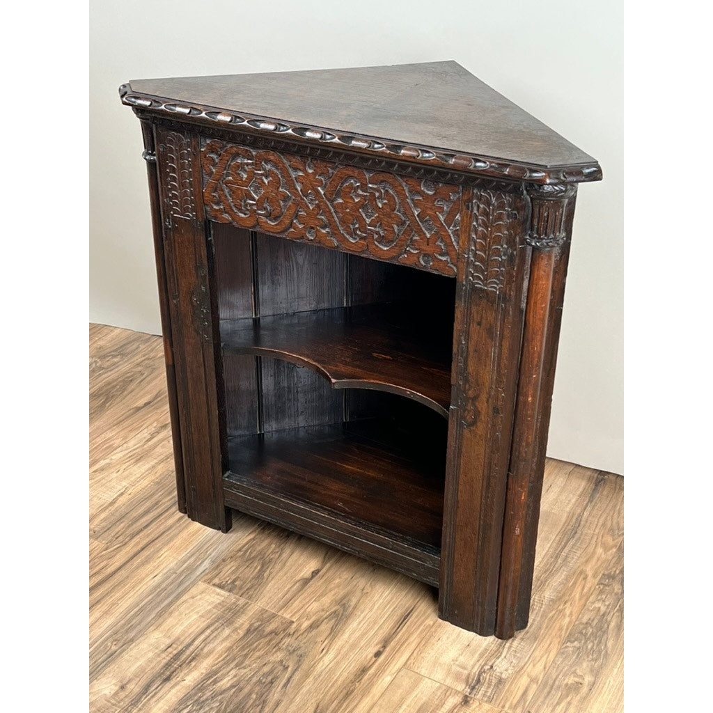 Antique Carved English Oak Corner Cabinet from Older Elements