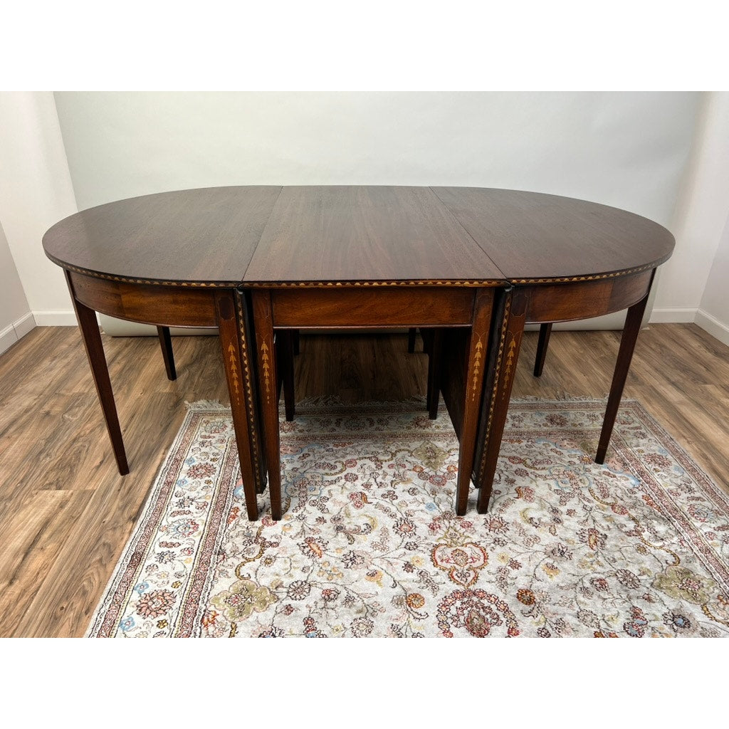 Antique Hepplewhite Mahogany Inlaid Drop Leaf Sectional Dining Table c. Late 19th C.