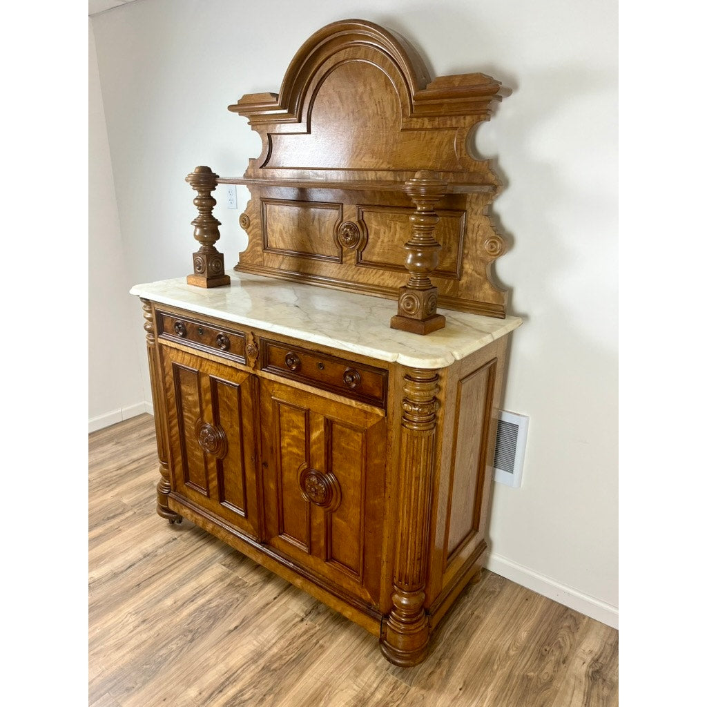 Antique French Napoleon III Curly Walnut Vassallier Buffet c. Mid 1800s