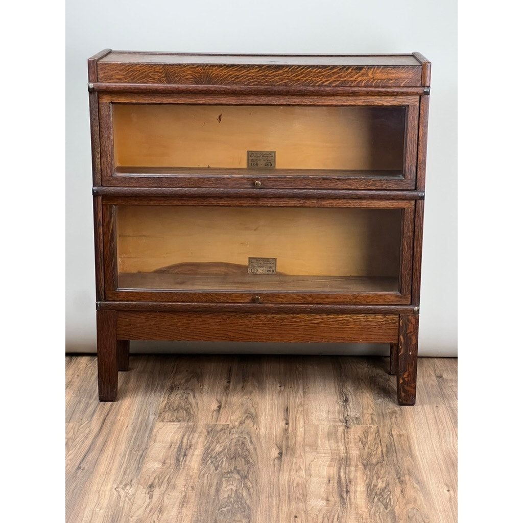  	Globe-Wernicke oak barrister bookcase, c.1920, two stack antique storage with patina.