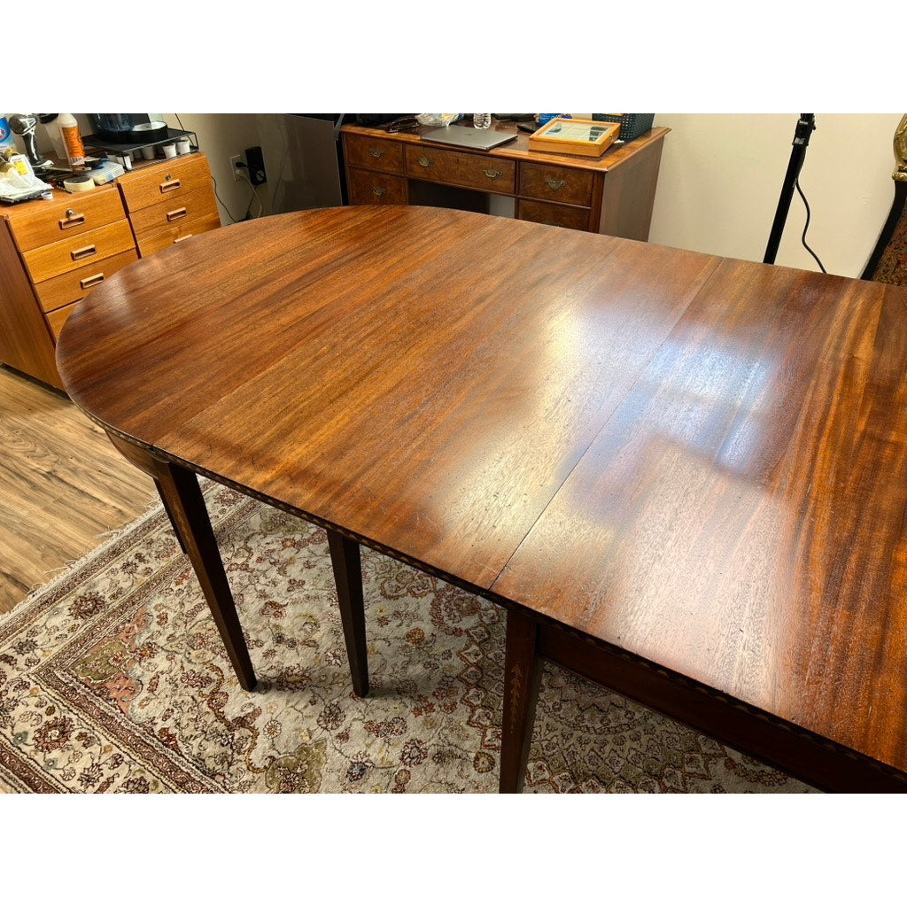 Antique Hepplewhite Mahogany Inlaid Drop Leaf Sectional Dining Table c. Late 19th C.