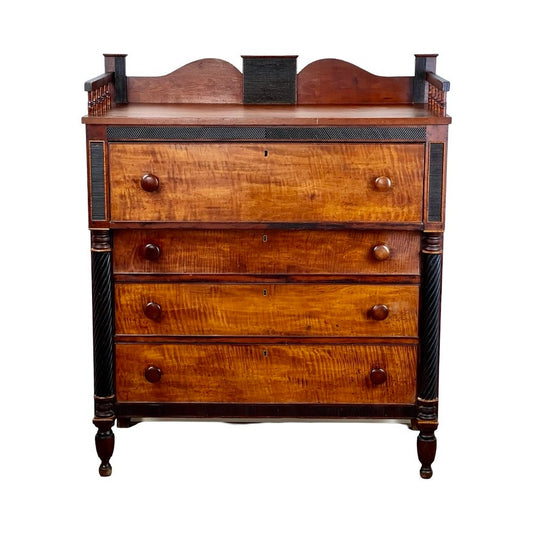 Antique Late Federal Tiger Maple and Cherry Four Drawer Chest c. 1840