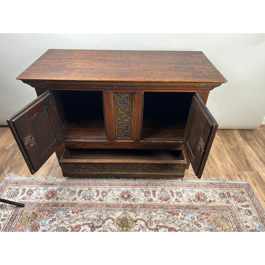 Antique English Oak Court Cabinet with Linen Fold Carved Panels from St. Joseph’s Abby