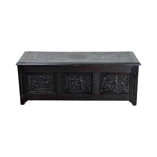 Antique English Oak Jacobean Style Coffer c. Late 19th Century