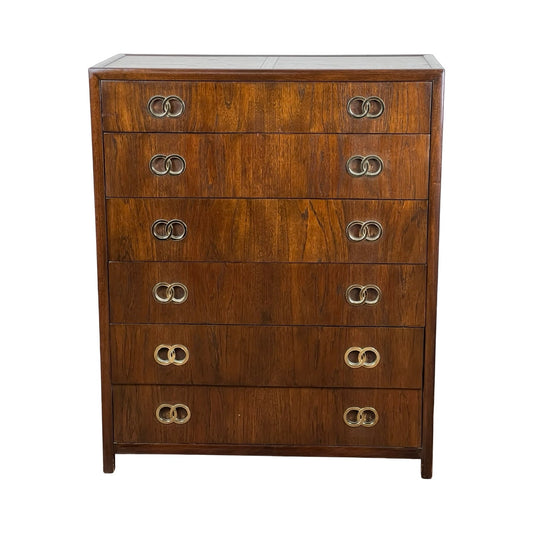 Vintage Mid-Century Modern Michael Taylor For Baker Furniture Walnut Six Drawer Chest