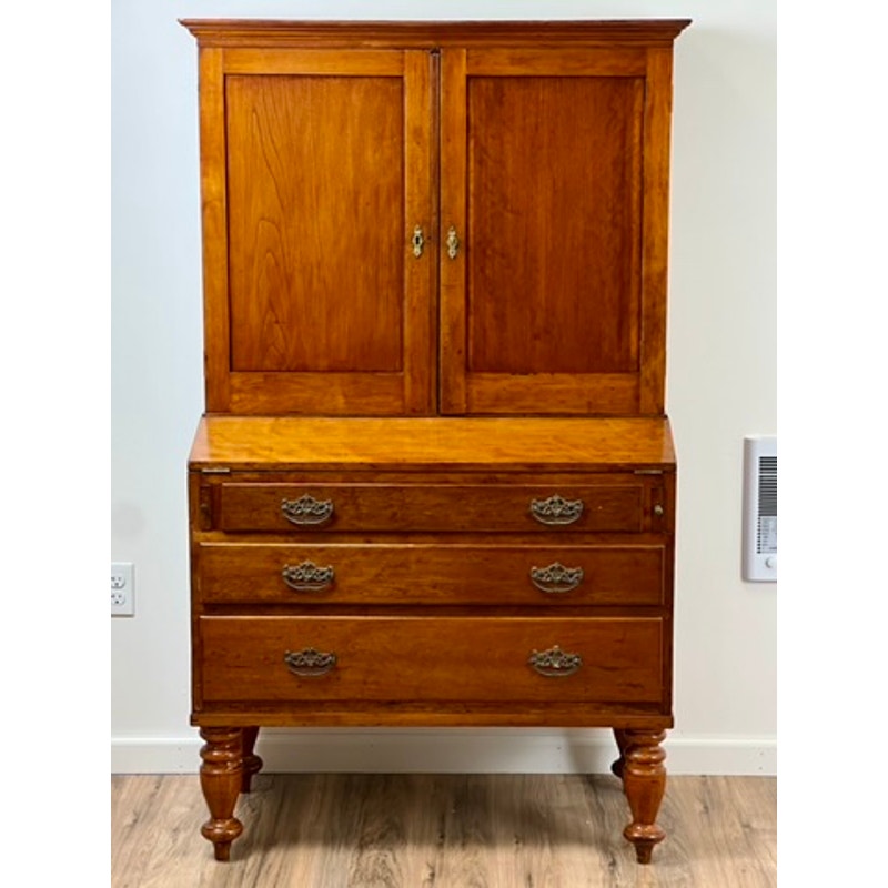 Antique Sheraton Cherry Fold Over Secretary with Blind Door Top c. 19th Century