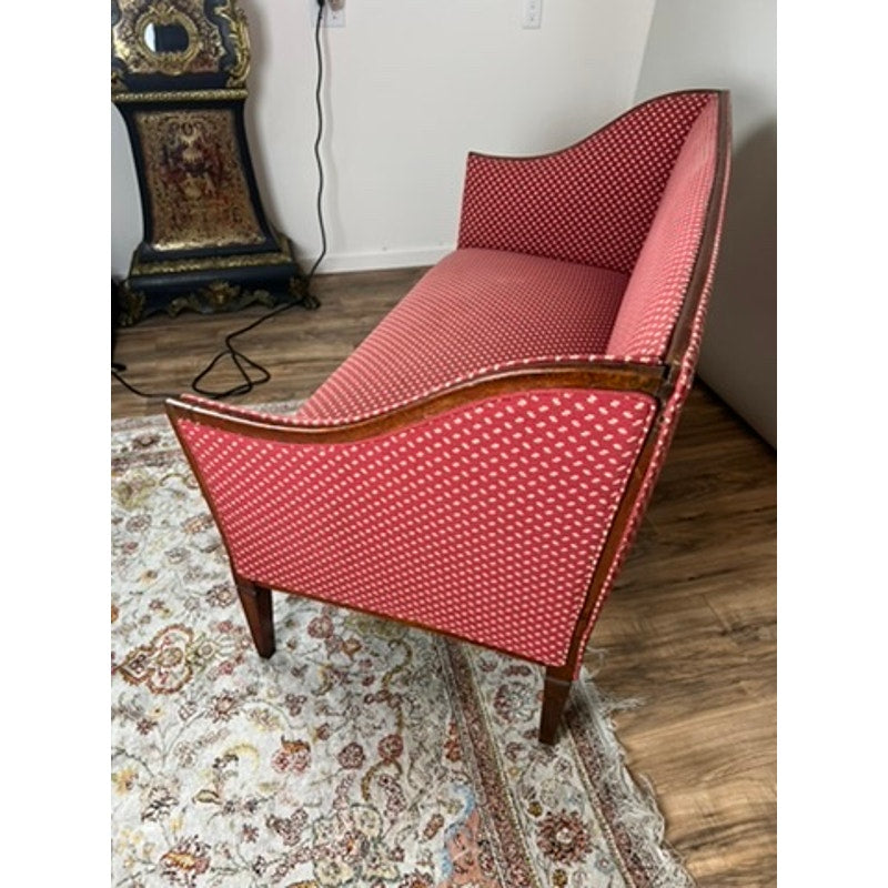 Antique Austrian settee with older leg repair and minor upholstery fading