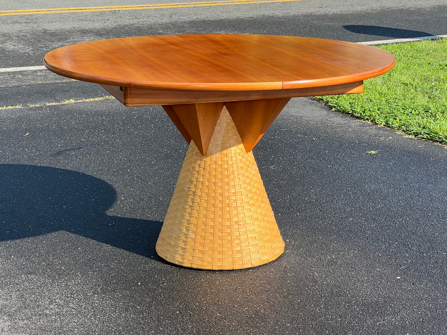 Vintage Italian Modern Dining Table on Rattan Base with Leaf by Pierantonio Bonacina