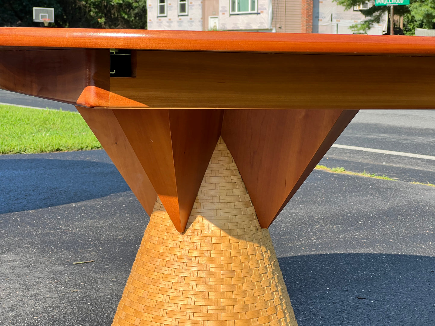 Vintage Italian Modern Dining Table on Rattan Base with Leaf by Pierantonio Bonacina