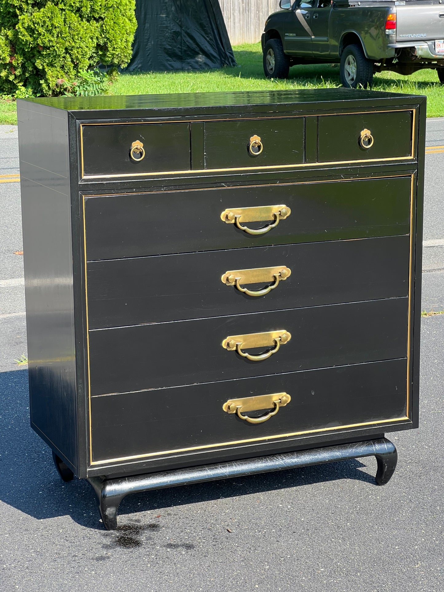 Vintage Black Lacquer Asian Chest of Drawers by Martinsville