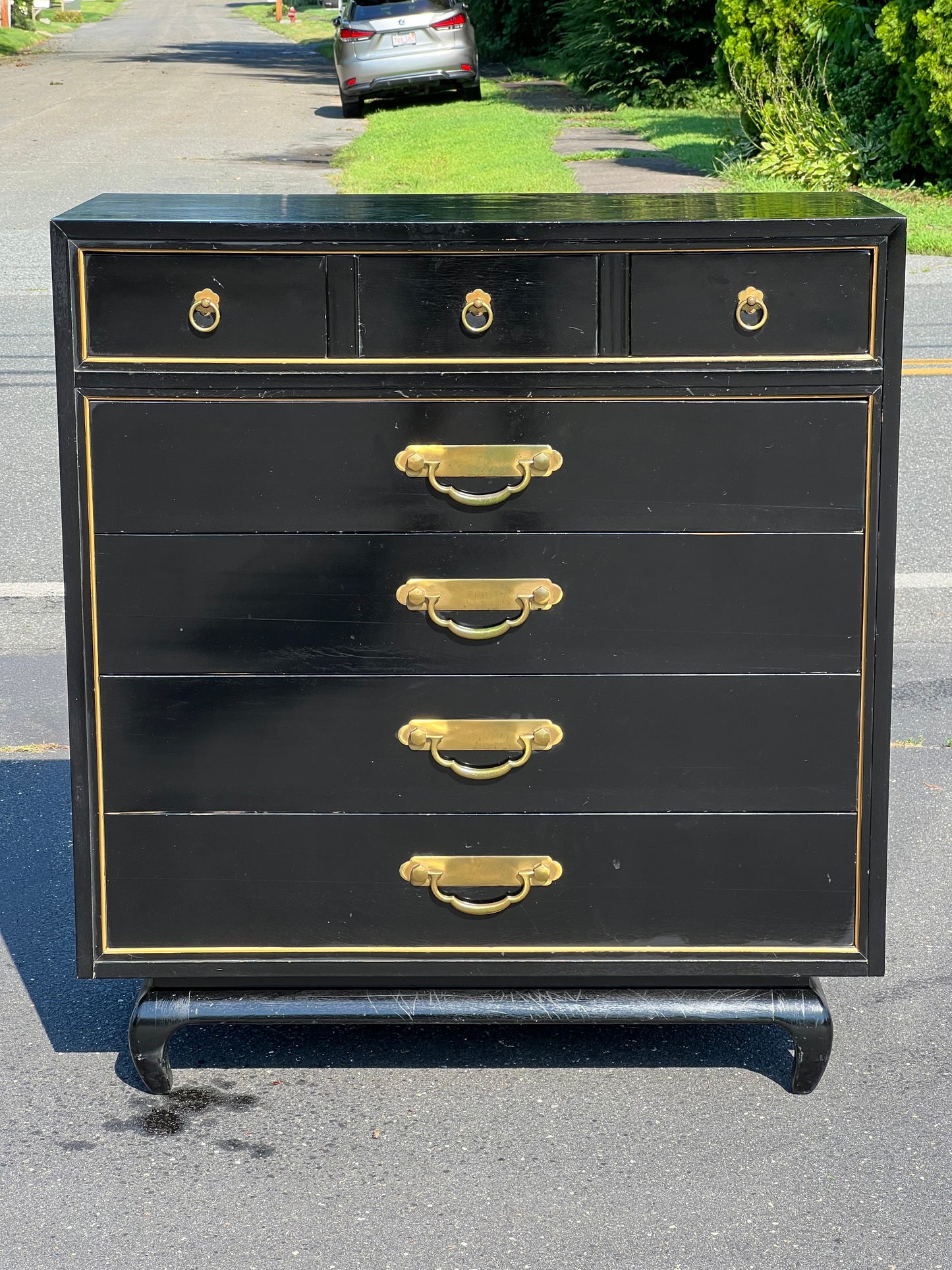 Vintage Black Lacquer Asian Chest of Drawers by Martinsville