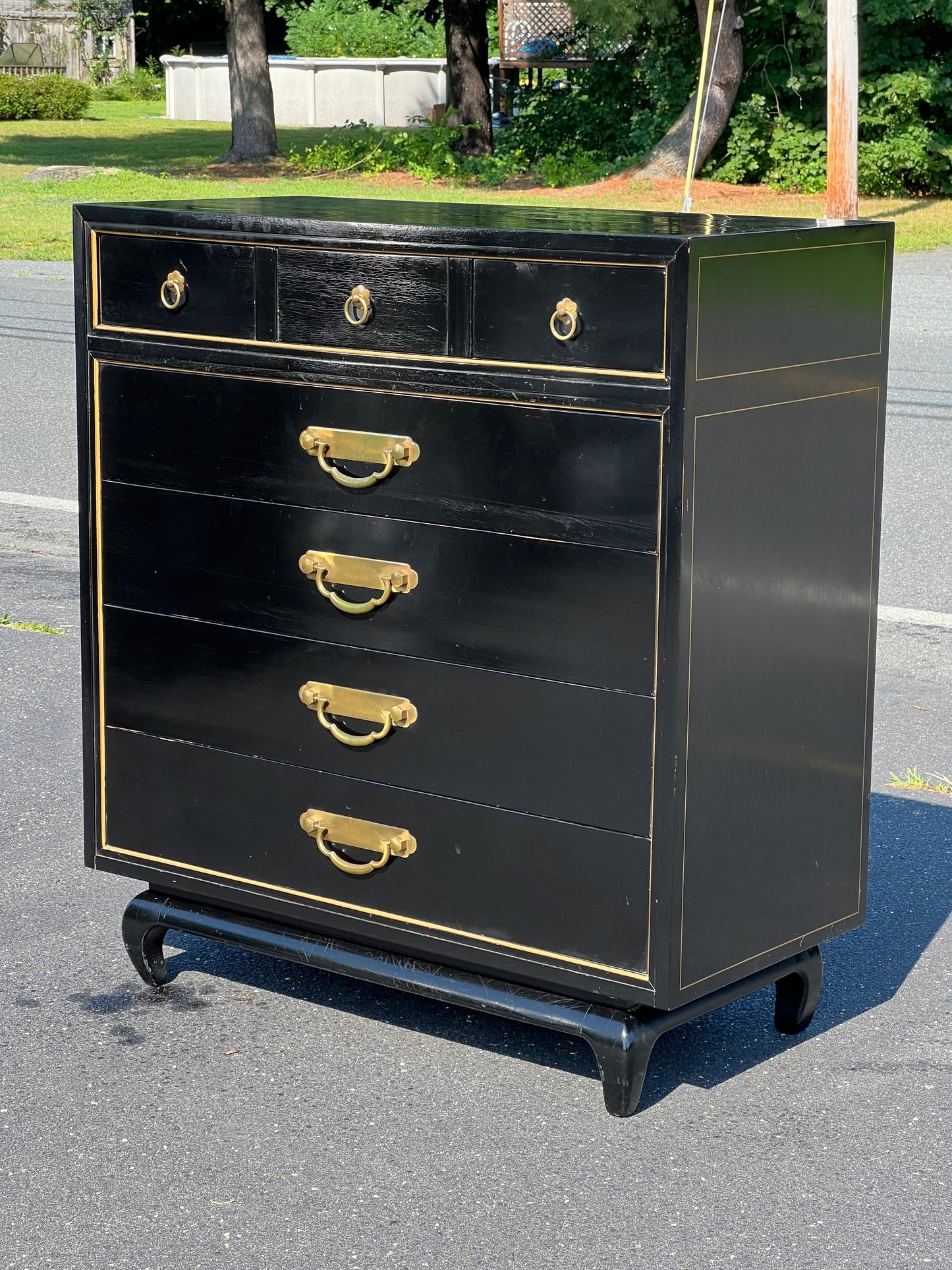 Vintage Black Lacquer Asian Chest of Drawers by Martinsville