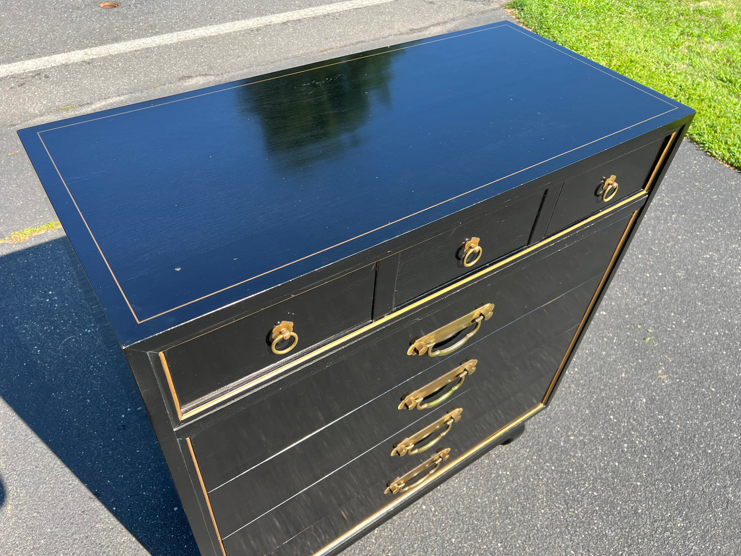 Vintage Black Lacquer Asian Chest of Drawers by Martinsville