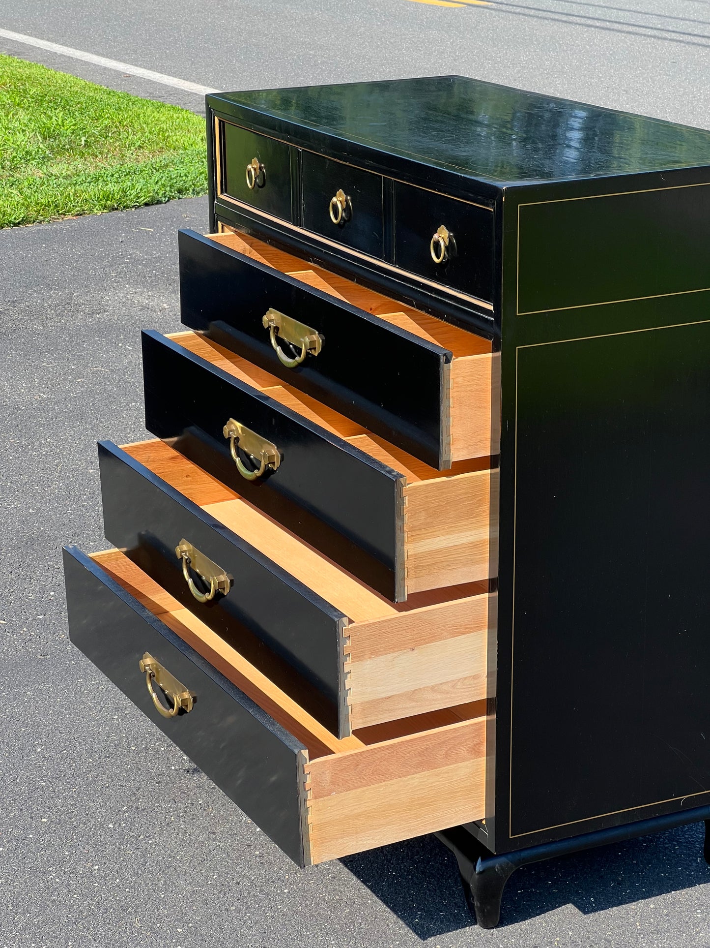 Vintage Black Lacquer Asian Chest of Drawers by Martinsville