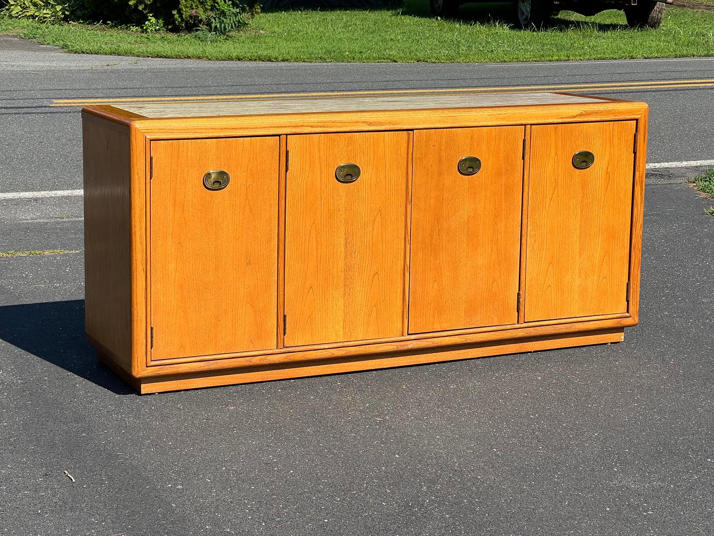 Vintage Marble Top Oak Buffet by Stanley Furniture