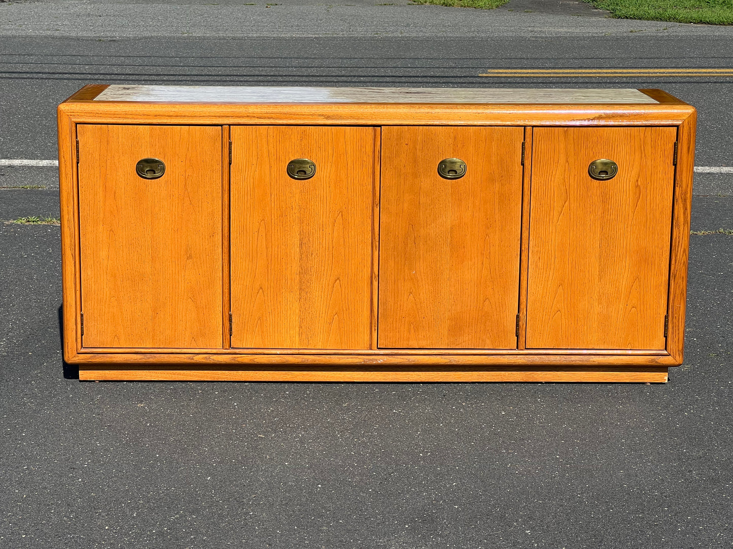 Vintage Marble Top Oak Buffet by Stanley Furniture