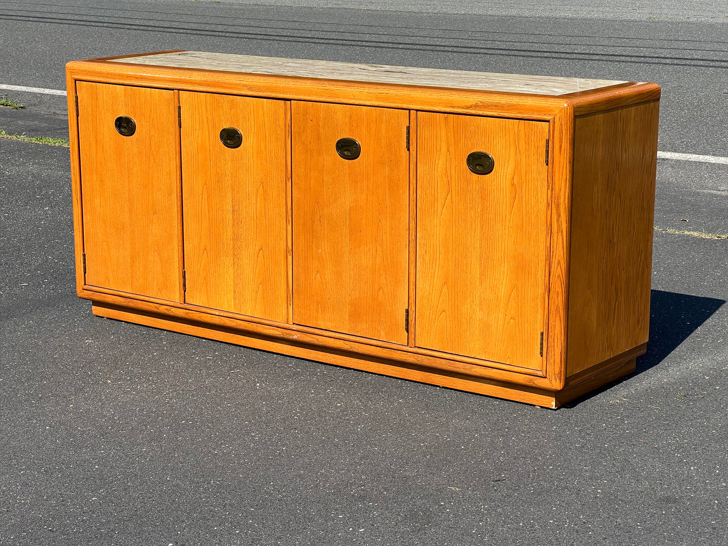 Vintage Marble Top Oak Buffet by Stanley Furniture