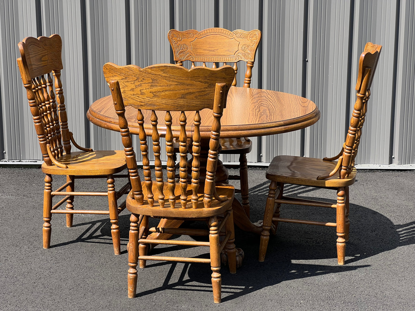 Vintage Oak Dining Set with Paw Foot Table and Press Back Chairs by Virginia House