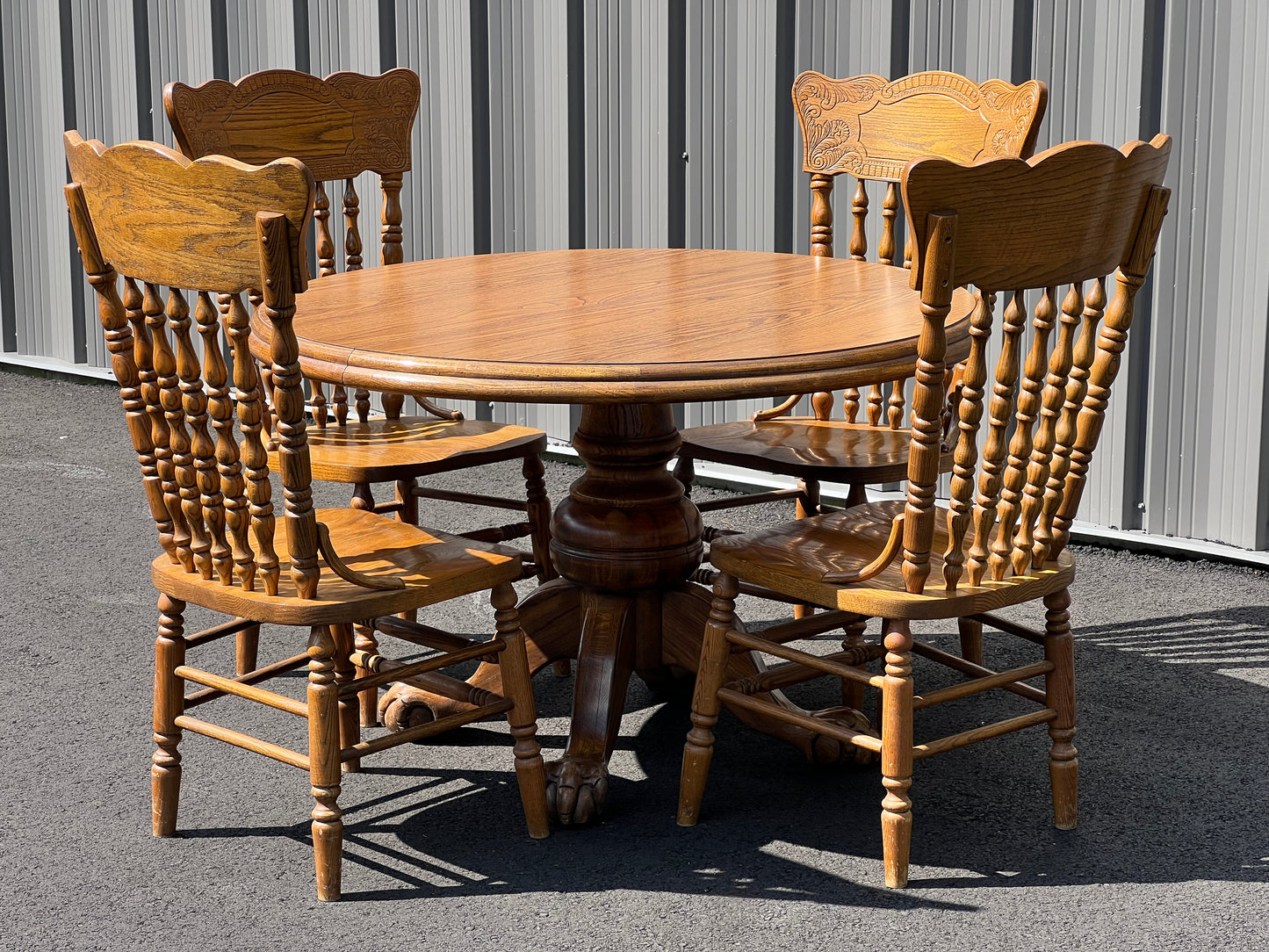 Vintage Oak Dining Set with Paw Foot Table and Press Back Chairs by Virginia House