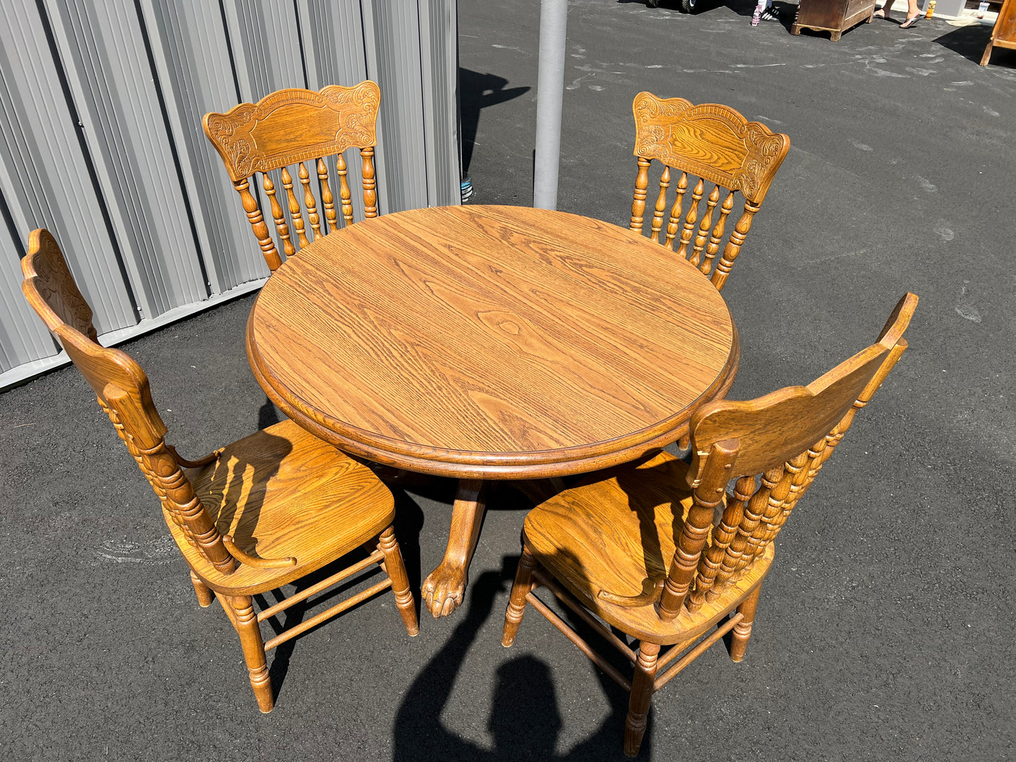 Vintage Oak Dining Set with Paw Foot Table and Press Back Chairs by Virginia House