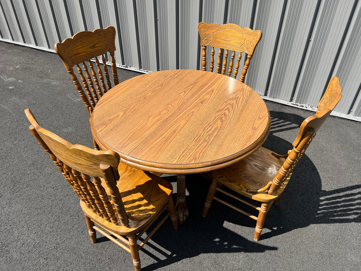 Vintage Oak Dining Set with Paw Foot Table and Press Back Chairs by Virginia House