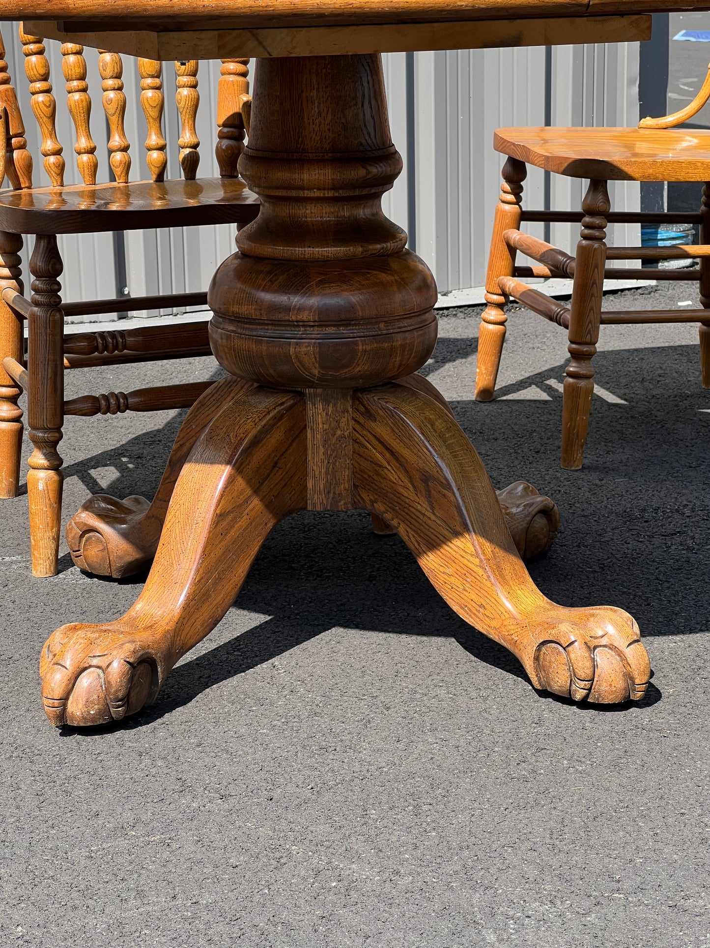 Vintage Oak Dining Set with Paw Foot Table and Press Back Chairs by Virginia House